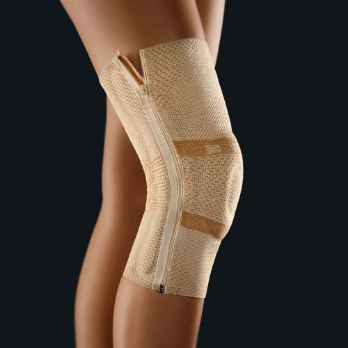 Hochwertige Kniebandage zur Weichteilkompression mit Silikonpelotte zur Stabilisierung und Entlastung des Kniegelenks