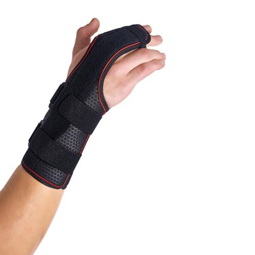 Semi-rigid wrist support with palmar/dorsal splints 2nd and 3rd metacarpals