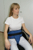 Padded abdomino-pubic belt harness for wheelchairs with magnet closure