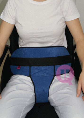 Iron-clip abdominal-pubic belt harness for seat or wheelchair