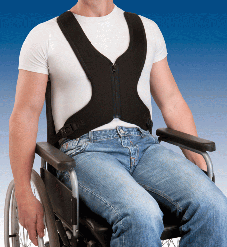 Technical waistcoat harness with zip closure for wheelchair support