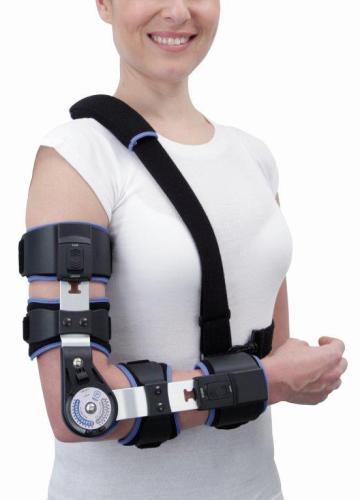 ROM telescopic articulated elbow brace with anti-abduction shoulder support