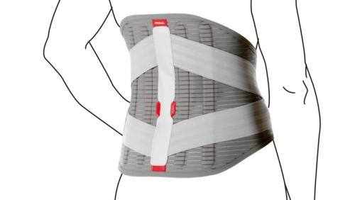 Back brace supports both the lumbar spine and the lower thoracic spine Lumbo Direxa High