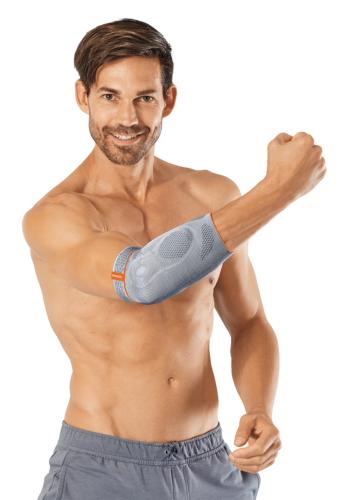Ellbow bandage with knopped silicone pad for compression and friction Epidyn