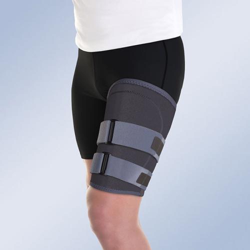 Textile thigh support with thermoplastic protection