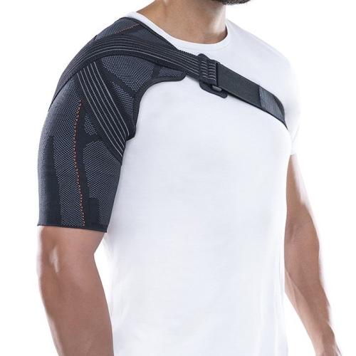 Functional elastic shoulder pad made of breathable, three-dimensional knitted stretch fabric