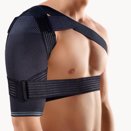 Active support for the shoulder with additional velcro straps to restrict outward rotation