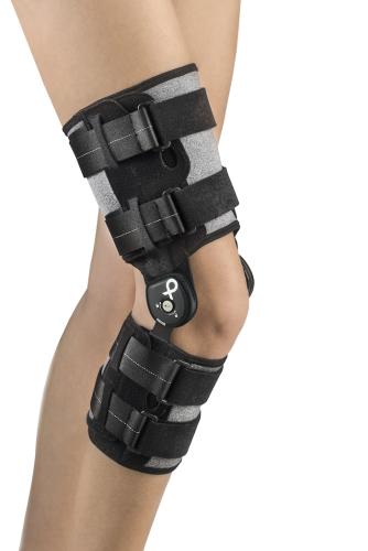 Attelle de genou articulée avec contrôle de la flexion extension et blocages par incrément